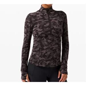 Lululemon SZ 4 Run Briskley 1/2 Zip Jacket Camo Long Sleeve Stretch Zip Pocket